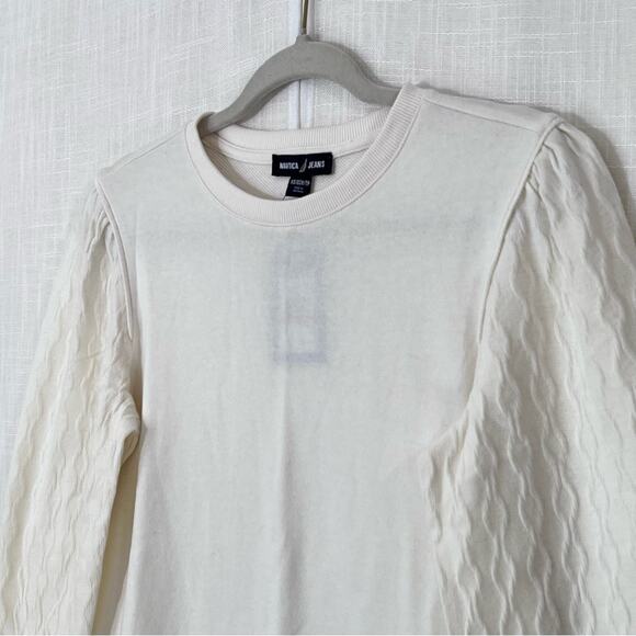 Nautica NWT Cream Balloon Sleeve Texture Knit Lightweight Sweater Sz XS - Picture 4 of 9